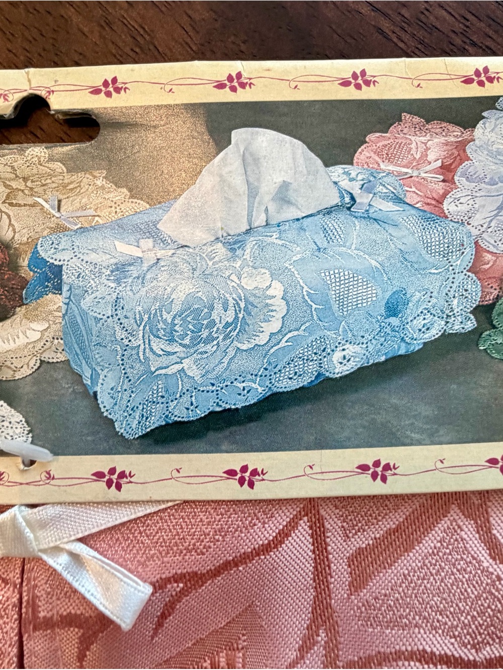 Vintage-Style Lace Tissue Box Cover in Pink by American Crafts, Brand New